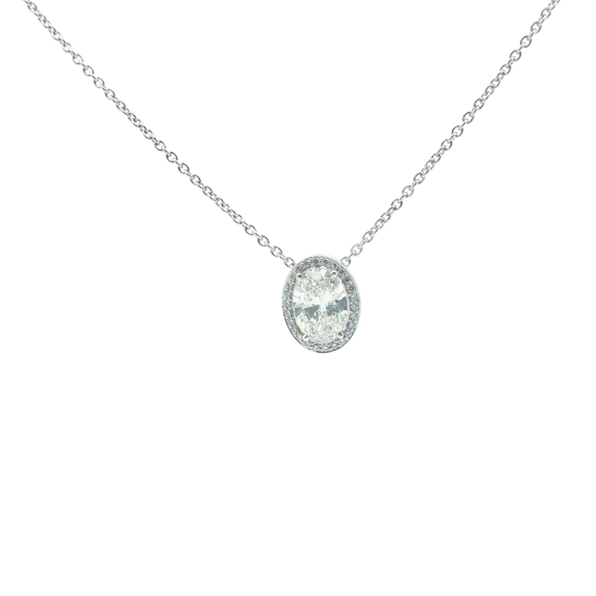 Oval Cut Diamond Pendant in White Gold