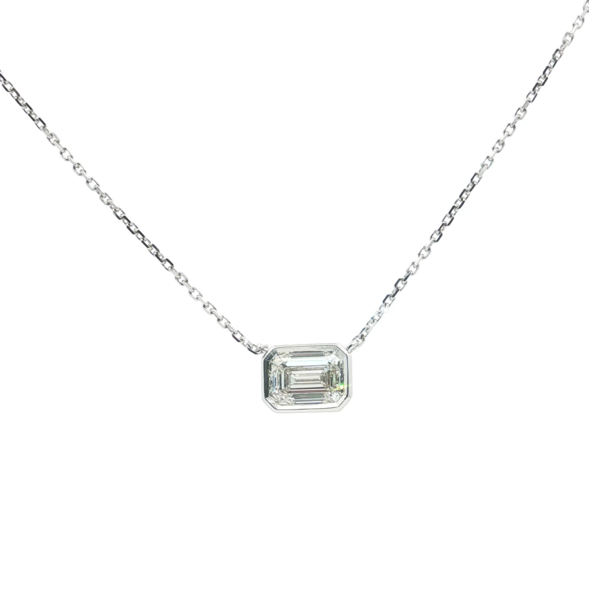 Emerald Cut Diamond Pendant in White Gold