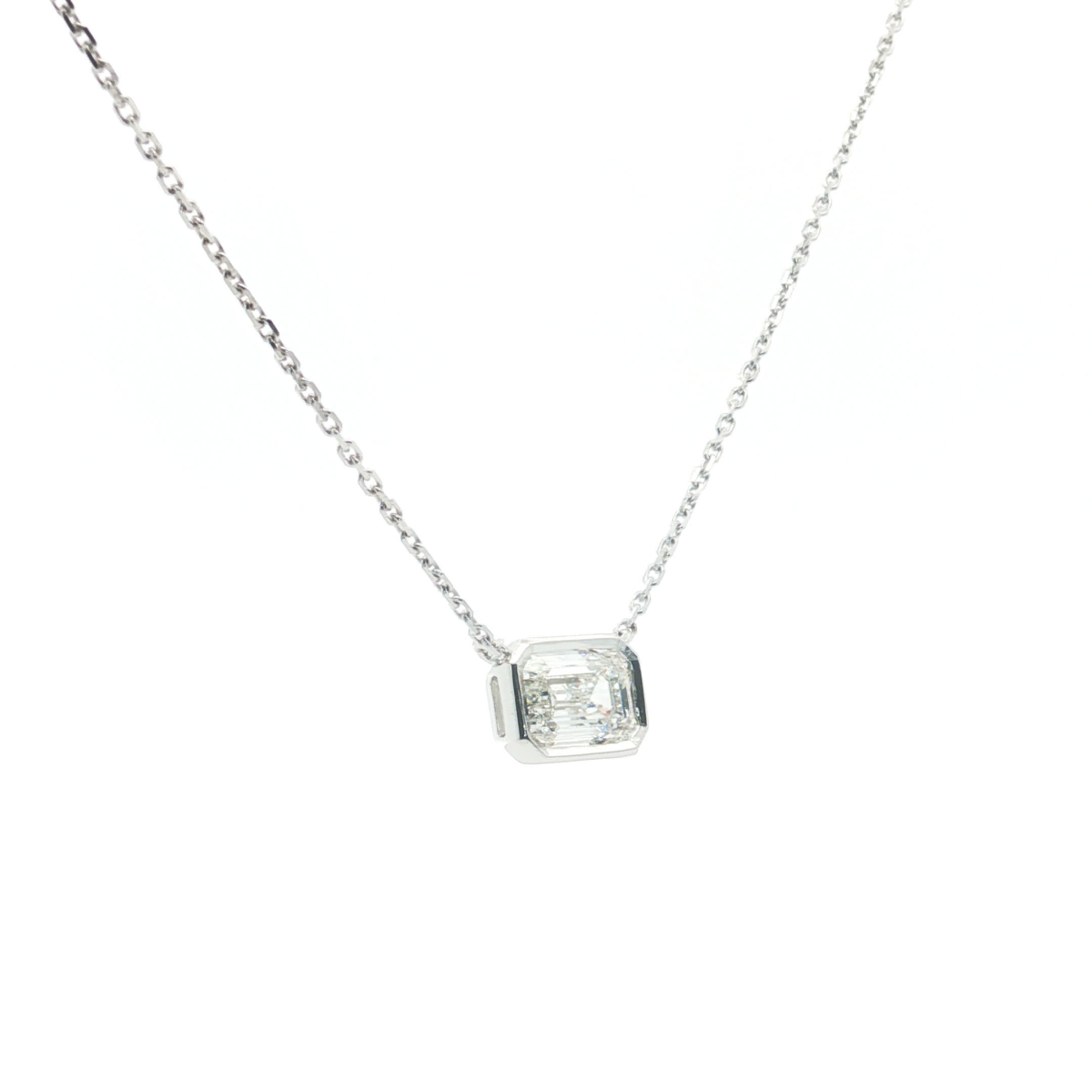 Emerald Cut Diamond Pendant in White Gold