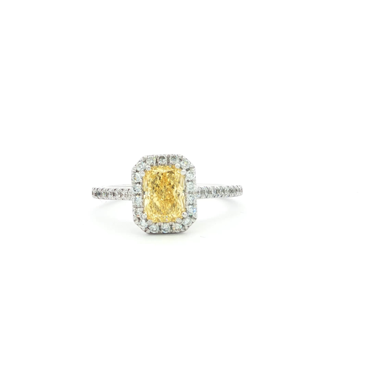 Fancy Vivid Yellow Radiant Diamond Halo Ring