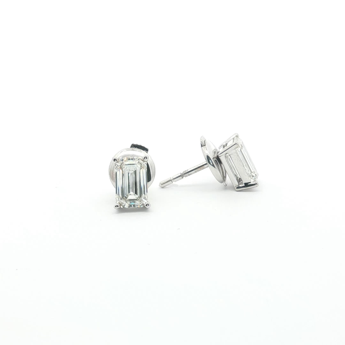 Emerald Cut Diamond Basket Studs