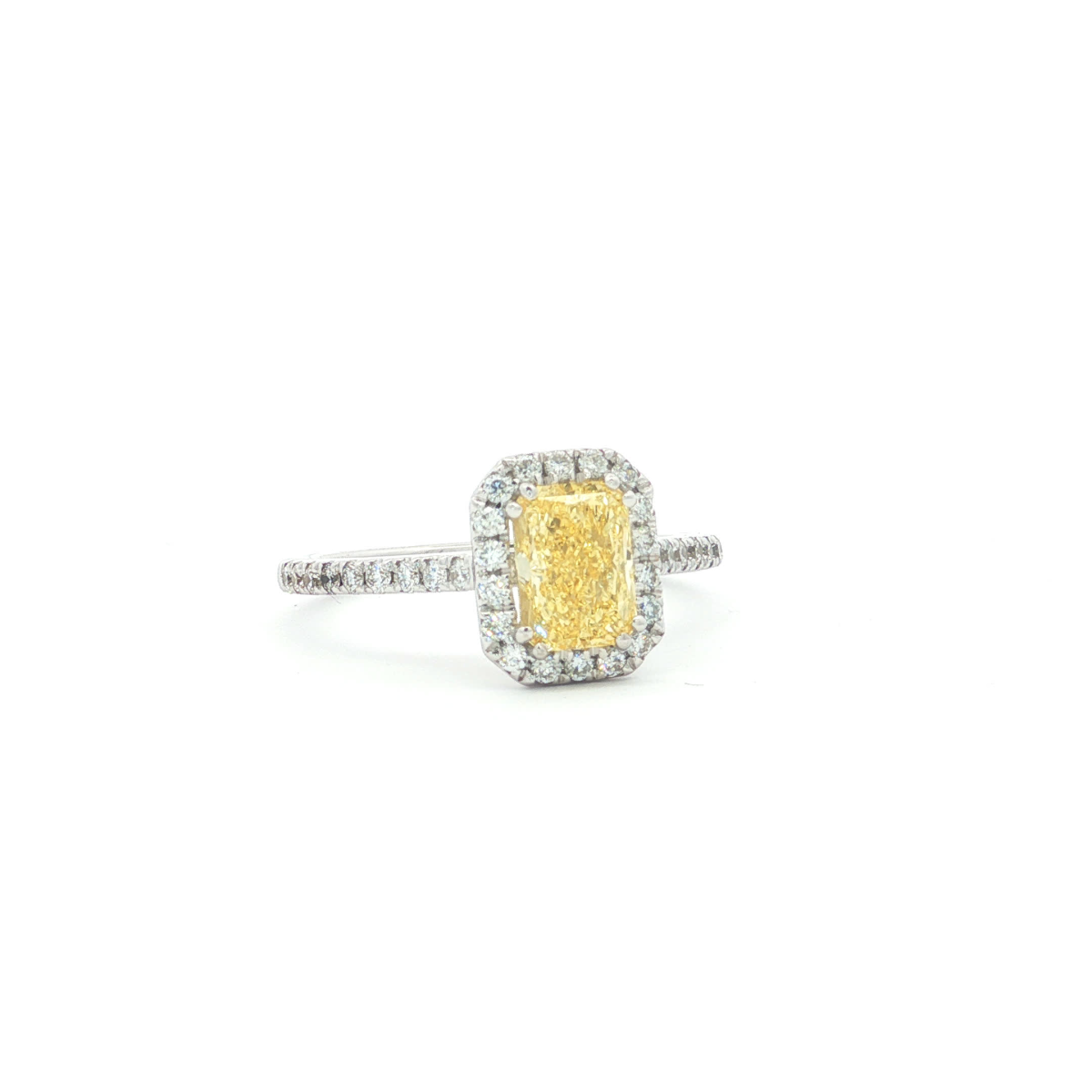 Fancy Vivid Yellow Radiant Diamond Halo Ring