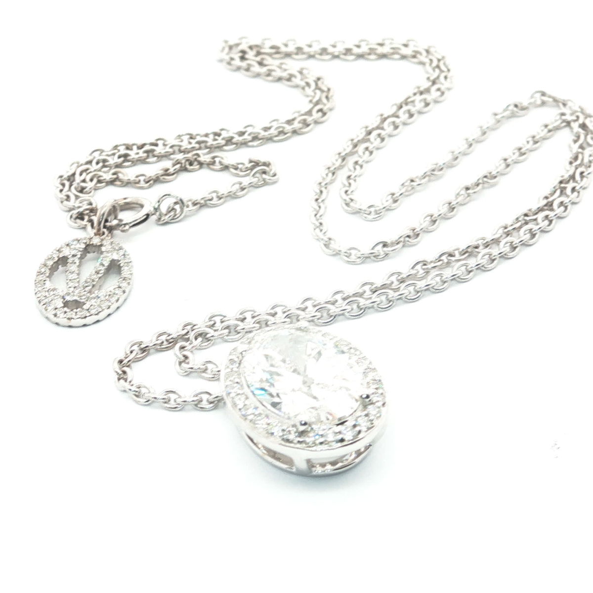 Oval Cut Diamond Pendant in White Gold