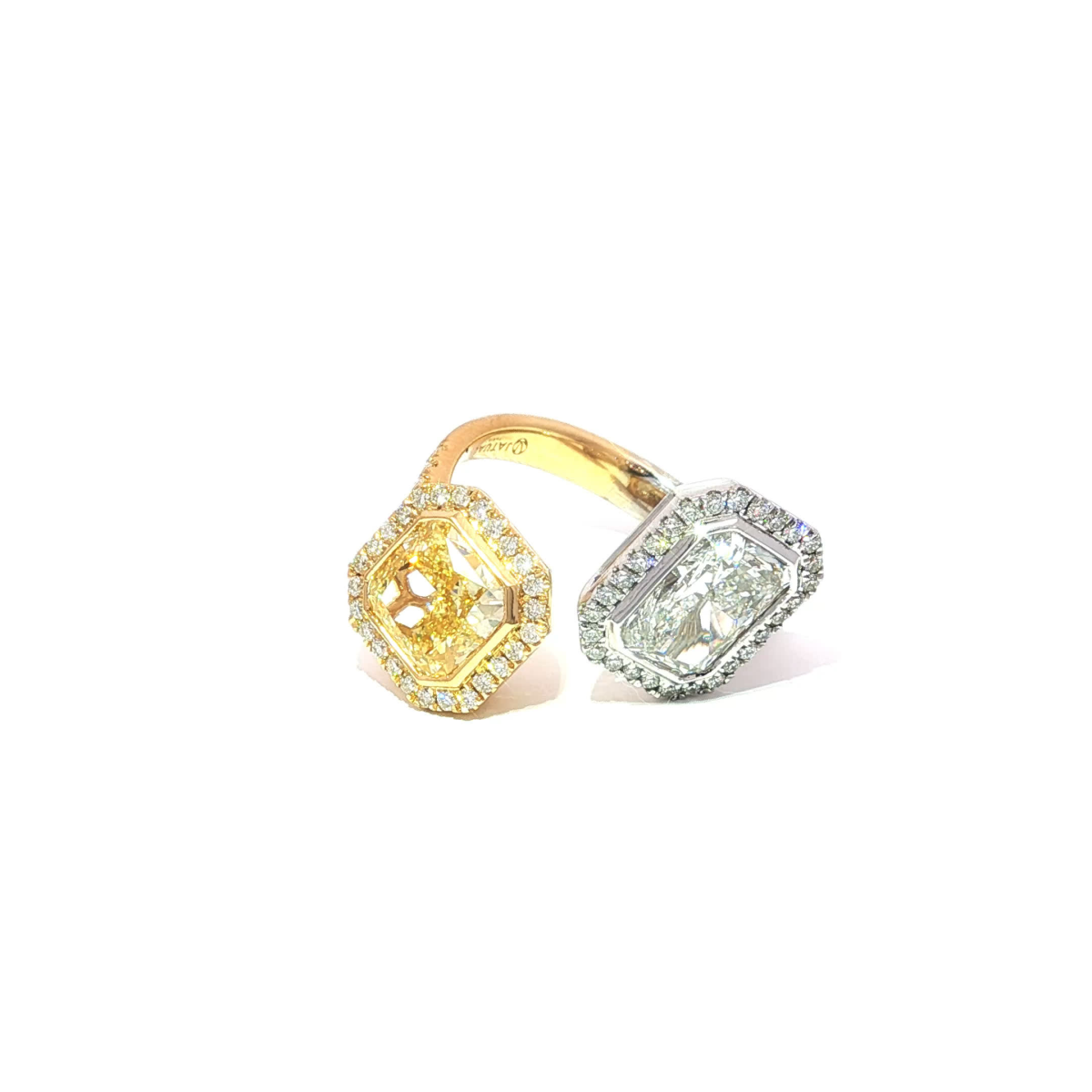 Fancy Vivid Yellow Square and Radiant Multi-Diamonds Ring