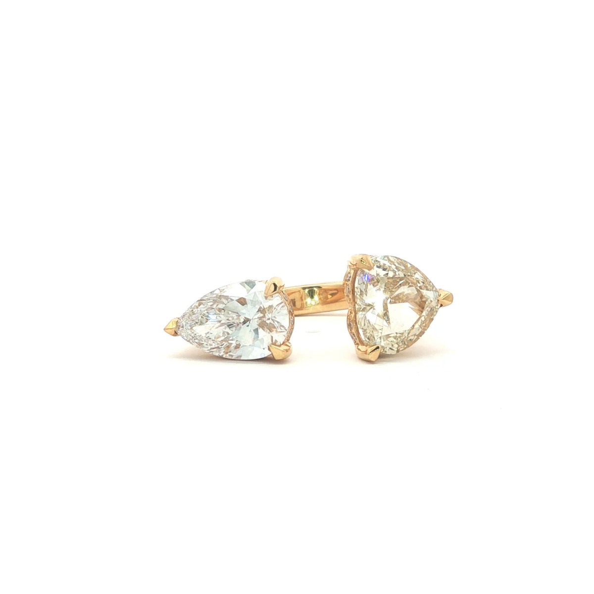 Fancy Light Yellow Heart & Pear Diamonds Multistone Ring