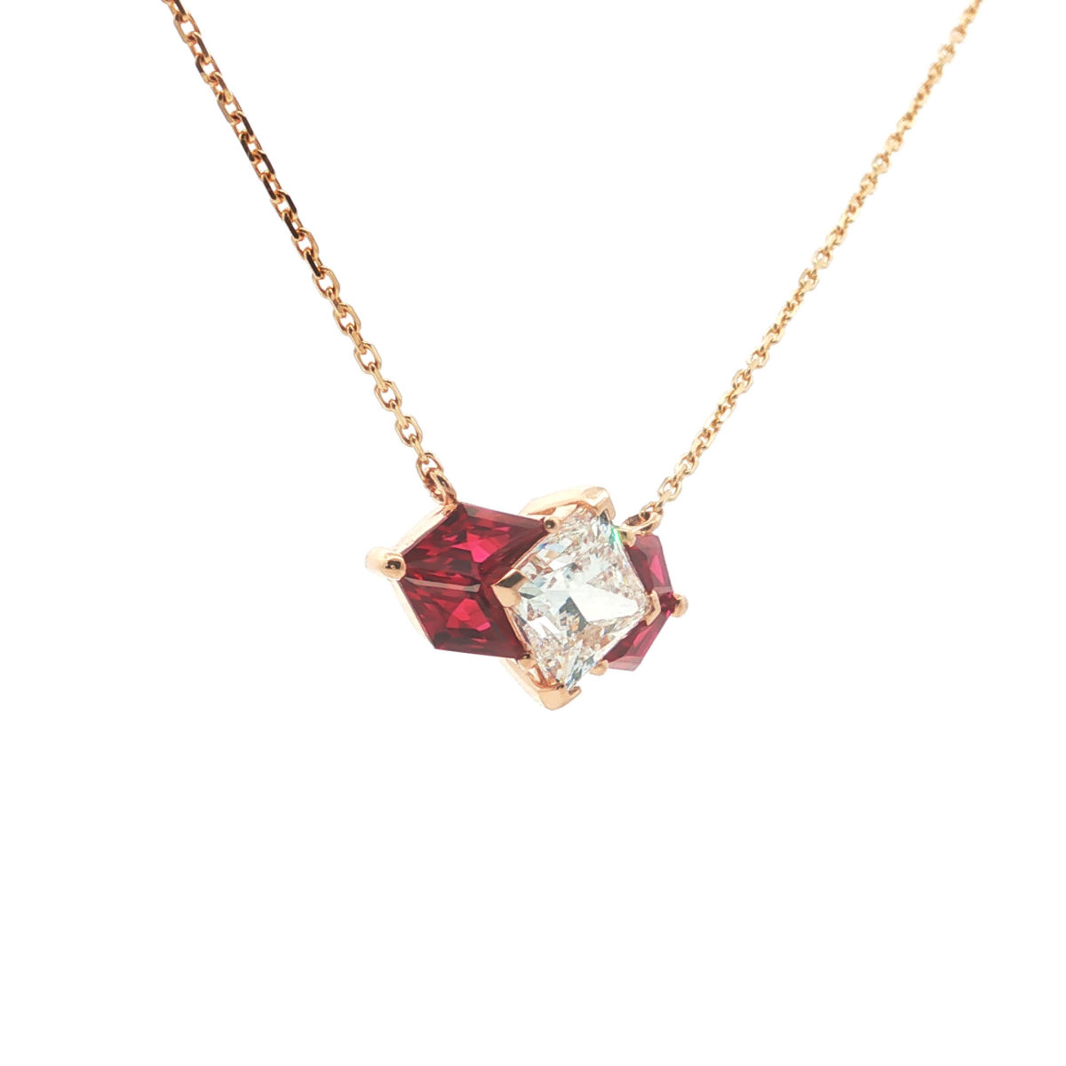 Princess Cut Diamond Pendant with Red Rubies