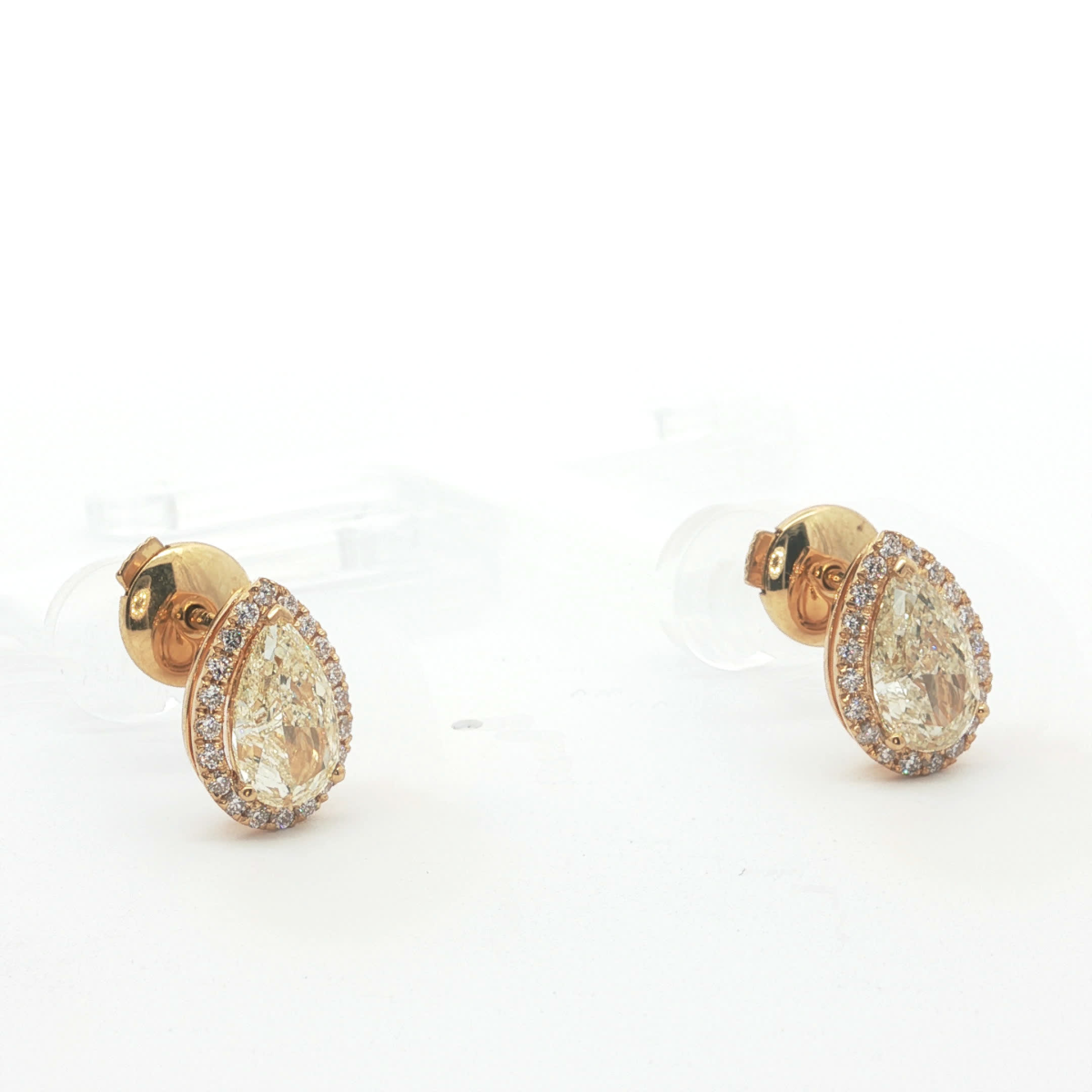 Fancy Yellow Pear Cut Diamonds Stud Earrings