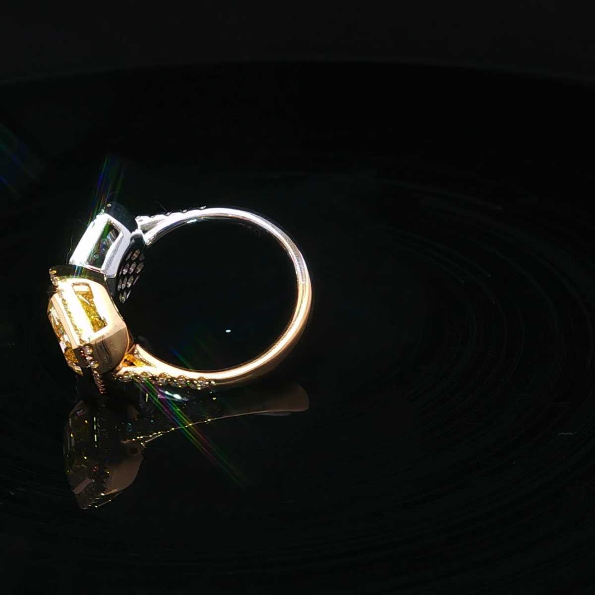 Fancy Vivid Yellow Square and Radiant Multi-Diamonds Ring