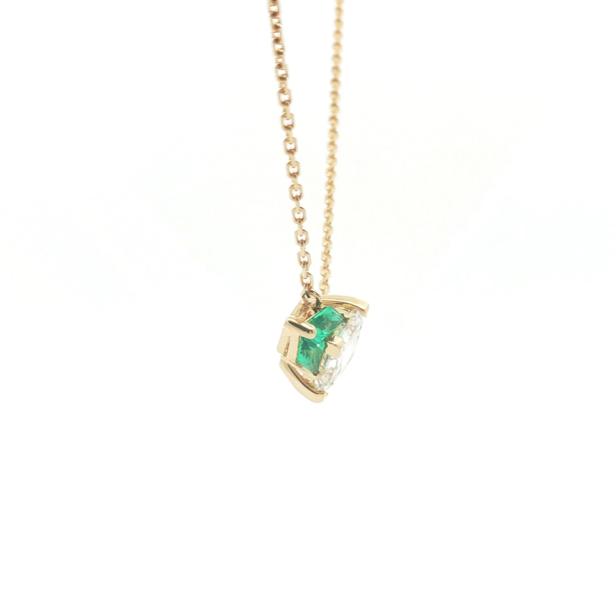 Princess Cut Diamond Pendant with Green Emeralds
