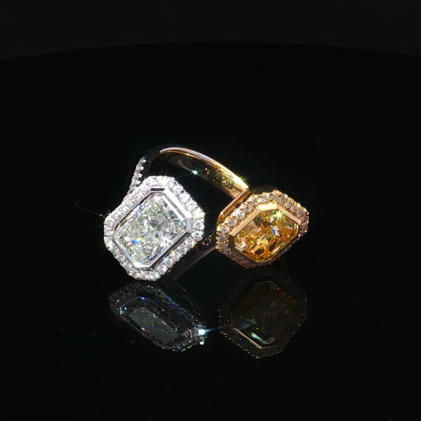 Fancy Vivid Yellow Square and Radiant Multi-Diamonds Ring