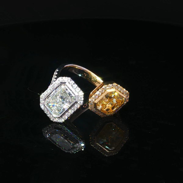 Fancy Vivid Yellow Square and Radiant Multi-Diamonds Ring